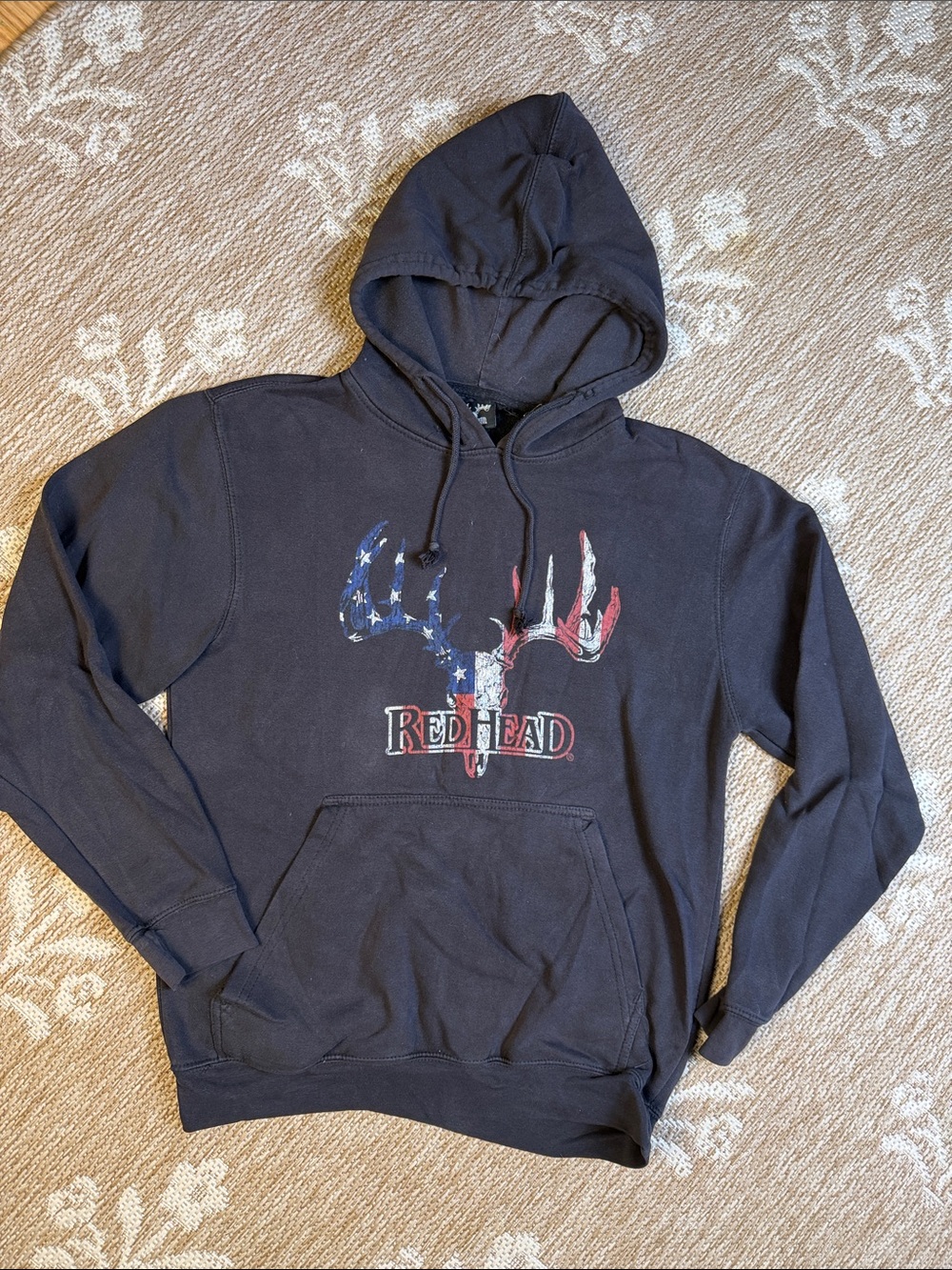 RedHead Black Pullover Hoodie with Flag Antler Graphic